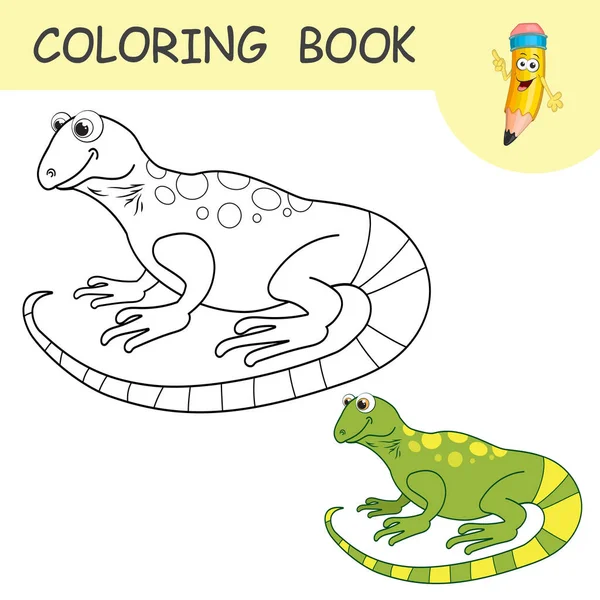 Libro Para Colorear Con Carácter Divertido Gecko Muestras Incoloras Color — Vector de stock