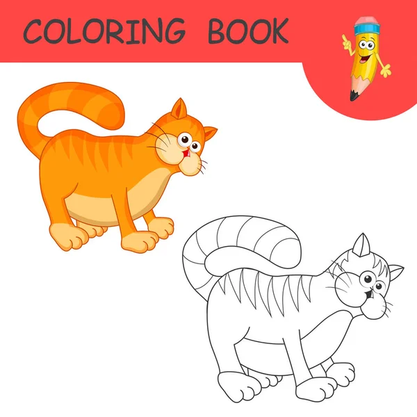 Colorare Carino Cartoon Cat Libro Colorare Pagina Cartone Animato Divertente — Vettoriale Stock