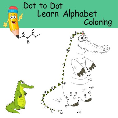 Çocuklar için harflerle nokta nokta oyunu. Tatlı Timsah çizgi filmiyle İngiliz alfabesinin büyük harflerini öğreniyorum. Anaokulu için Mantık Oyunu ve Renklendirme sayfası. Alfabe çalışması için çalışma tablosu