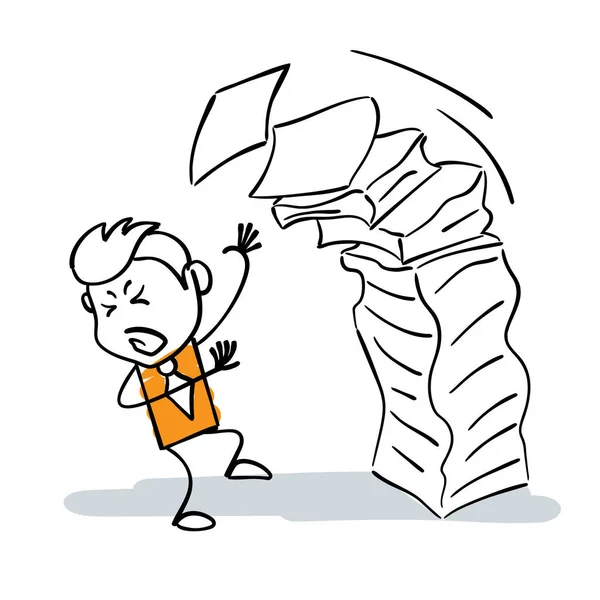 Cartoon Stick Άνθρωπος Απεικόνιση Του Τόνισε Επιχειρηματίας Φοβούνται Πολλές Εργασίες — Διανυσματικό Αρχείο
