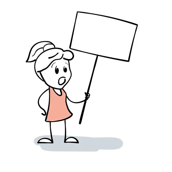 Stickwoman Κρατώντας Μια Πινακίδα Για Την Επιγραφή Χαριτωμένο Πρόσωπο Ραβδί — Διανυσματικό Αρχείο