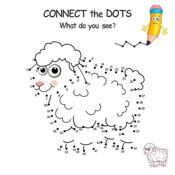 Sheep. Dot To Dot Jogo. Conecte Os Pontos Por Números Para Desenhar O  Cordeiro. Jogo E