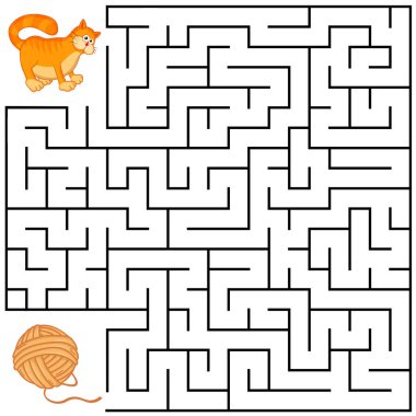 Kedi çizgi filmindeki çocuklar için kare labirent. Tangle 'a giden doğru yolu bul. Giriş ve çıkış. Cevaplı bulmaca oyunu. Labirent bilmecesini öğrenmek. Eğitim ödevi. Etkinlik sayfası. Çocuklar için Mantık Oyunları