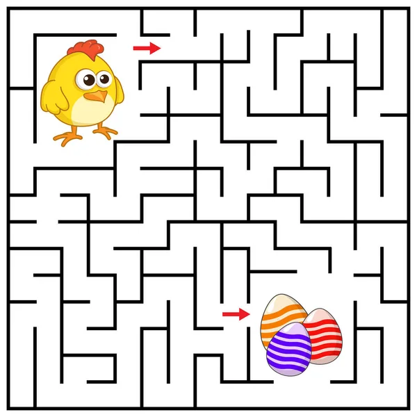 Labyrint Nebo Labyrint Pro Děti Kresleným Kuřetem Najdi Správnou Cestu — Stockový vektor