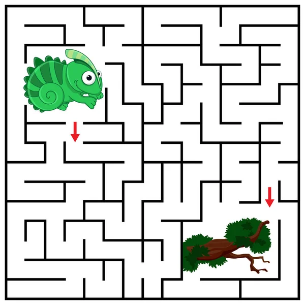 Doolhof Labyrint Voor Kinderen Met Cartoon Kameleon Vind Juiste Weg — Stockvector