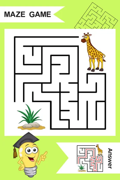 Enkel Labyrint Med Rolig Giraff Isolerad Färgglada Bakgrund Hitta Rätt — Stock vektor