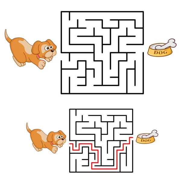 Labyrint Eller Labyrint För Barn Med Tecknad Hund Och Ben — Stock vektor
