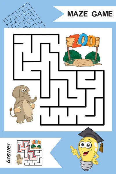 Square Labyrint För Barn Med Söt Tecknad Elephant Isolerad Färgglada — Stock vektor