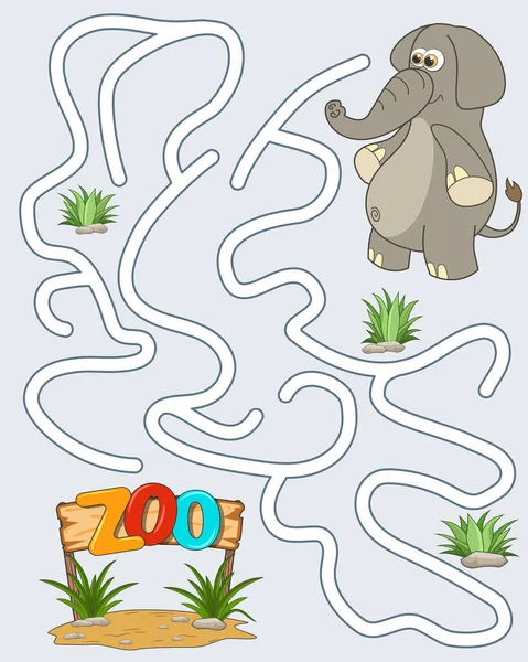 Logik Spel För Barn Hjälp Elefanten Att Hitta Vägen Till — Stock vektor