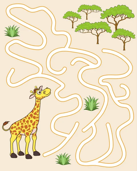 Logik Spel För Barn Hjälp Giraffen Att Hitta Vägen Till — Stock vektor