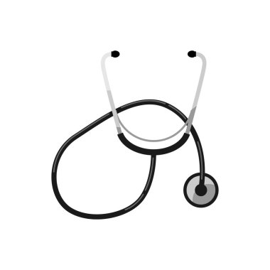 Steteskop ikonu. Gri arkaplanda izole edilmiş web tasarımı için orak vektör simgesi karikatürü - Vektör. Vektör illüstrasyonu