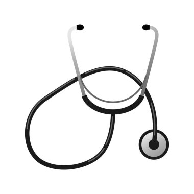 Steteskop ikonu. Gri arkaplanda izole edilmiş web tasarımı için orak vektör simgesi karikatürü - Vektör. Vektör illüstrasyonu