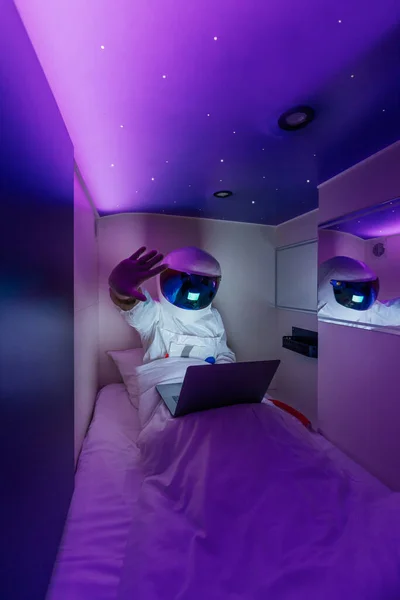 Astronaut lives in capsule hotel looks like spaceship design