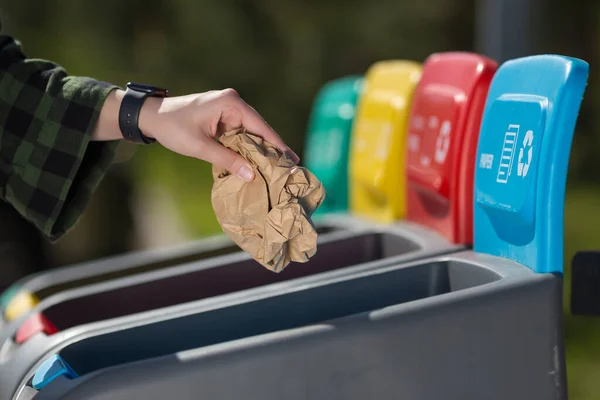 Garbage and recycle bin in a park