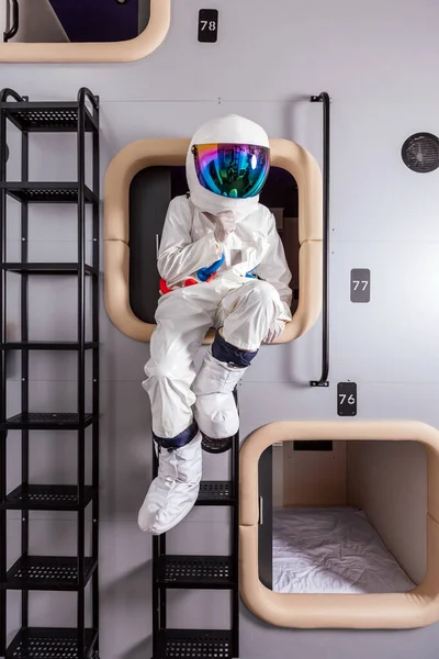 Astronaut lives in capsule hotel looks like spaceship design