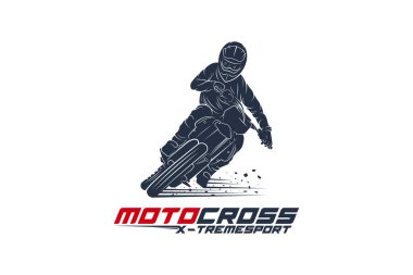 Motokros logo vektör illüstrasyon tasarımı. Motokros Freestyle logosu soyut. Spor logosu tasarımı