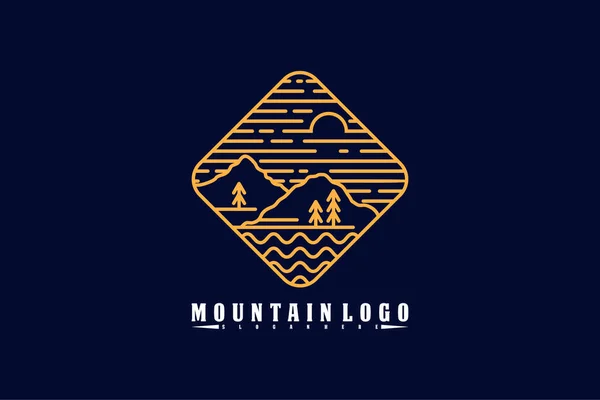 Logo Montagna Icona Linea Vettoriale Illustrazione Paesaggio Con Logo Montagna — Vettoriale Stock