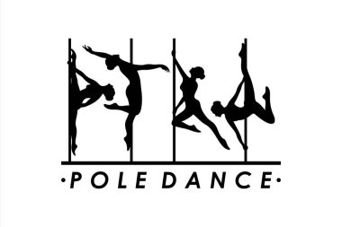 Set of a silhouette pole dance logo illustration. Vector of girl and pole suitable for logotype, icon, logo, banner, brand, clothes and etc