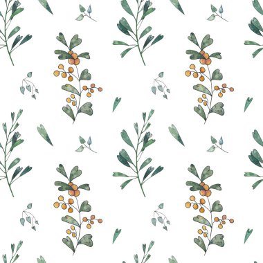 Watercolor seamless pattern with decorative heart flowers and heart plants. Ornamental elements are hand-drawn and stylized as hearts. For background, wrapping paper, scrapbooking, wallpaper and texti