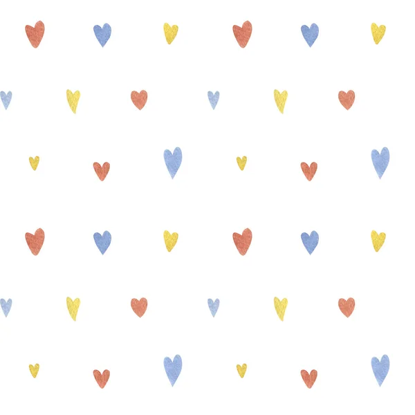 Watercolor Seamless Background Colorful Small Hearts Mood Love Your Designs — Zdjęcie stockowe