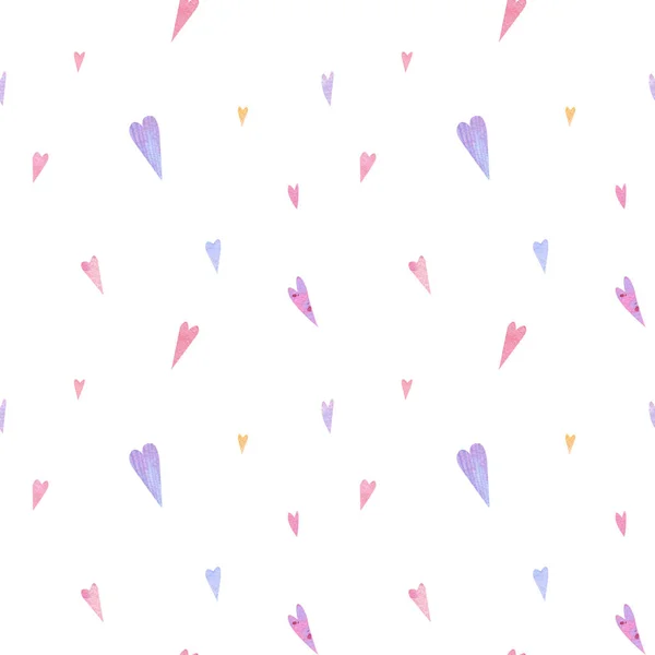 Watercolor Seamless Pattern Soft Pink Lilac Small Hearts Mood Love — Zdjęcie stockowe