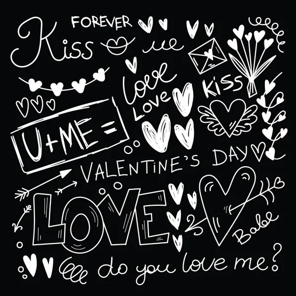 Chalk Board Hand Painted Illustration Set Heart Love Arrows Love — Vettoriale Stock