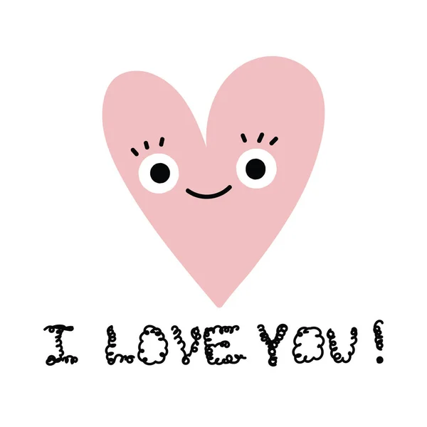Human Face Pink Heart Emotion Smiling Joy Handwritten Text Love — Stock Vector