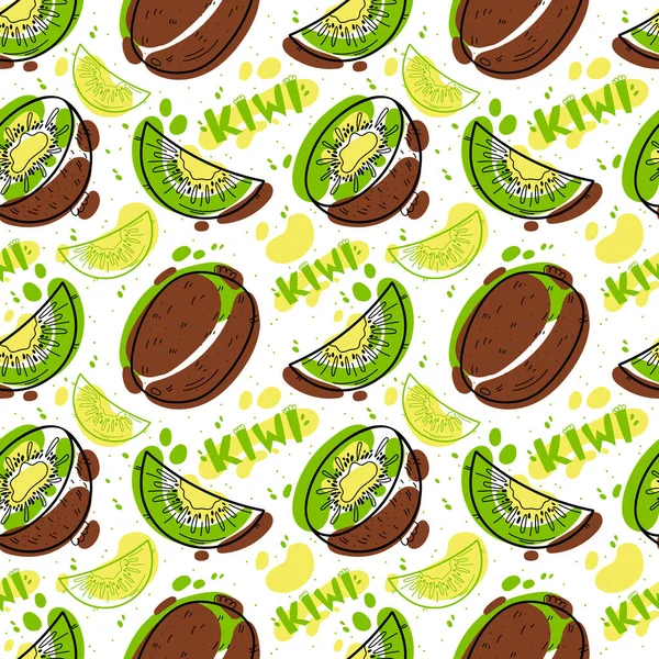 Doodle Kiwi Naadloos Patroon Leuke Kleurrijke Achtergrond Textuur Voor Keukenbehang — Stockvector