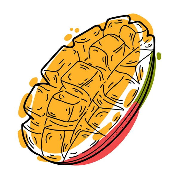 色彩斑斓的芒果图解在白色背景上孤立 菜单和厨房设计的涂鸦风格元素 — 图库矢量图片
