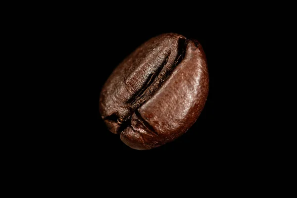 One Single Dark Roasted Coffee Bean Black Colored Surface — Stock Photo, Image