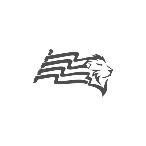 Lion Head Flag Illustrazione Emblema Disegno Della Mascotte Template — Vettoriale Stock