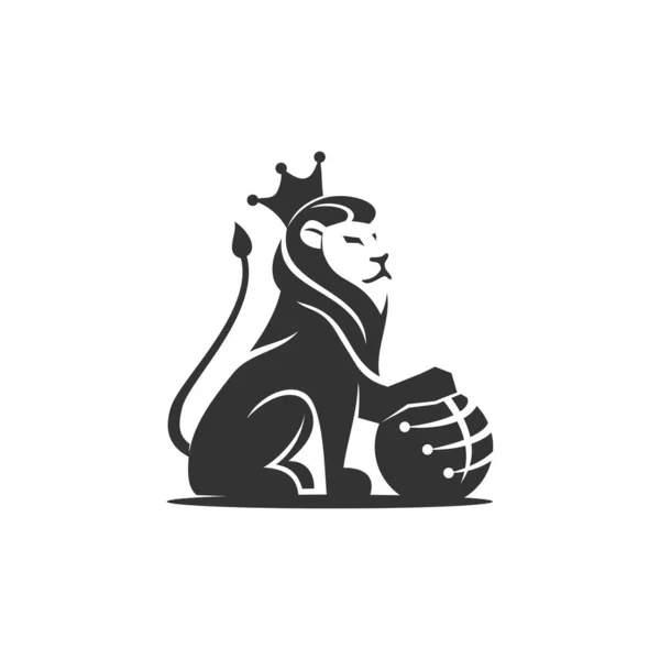 Lion Holding Globe Technologie Illustration Emblem Maskottchen Design Vorlage — Stockvektor