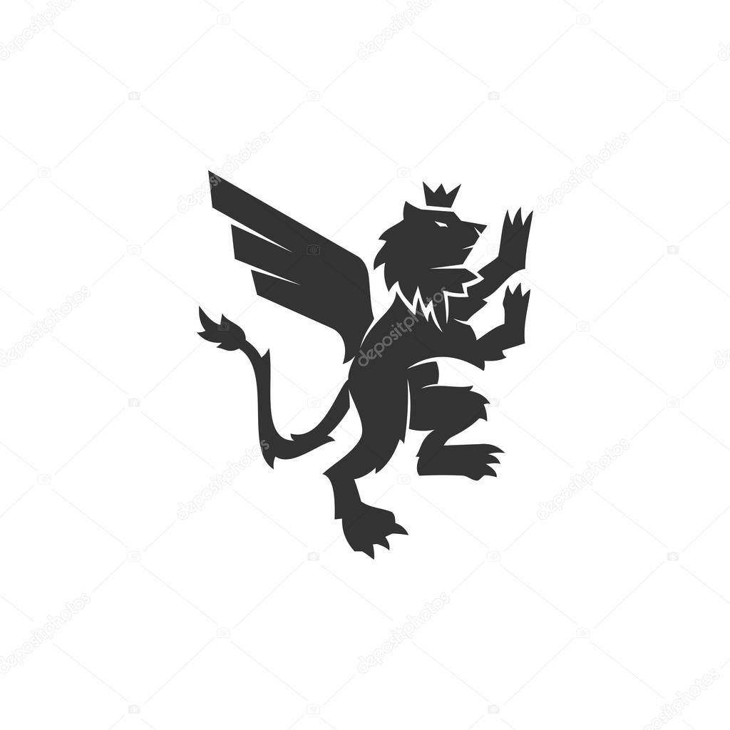 Winged lion king standing holding ball template illustration