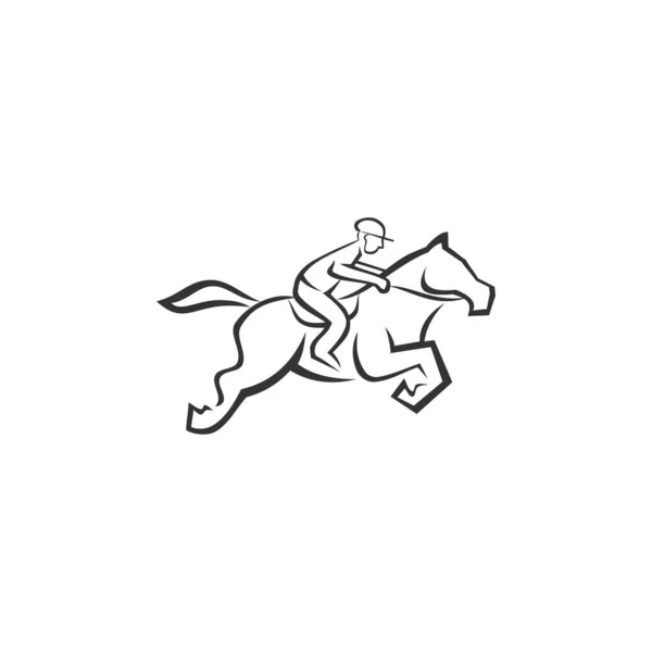 Caballo Salto Con Jinete Ilustración Plantilla Icono Emblema Aislado — Vector de stock