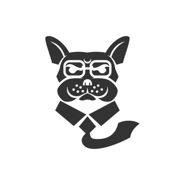 Cabeza Bulldog Francés Lazo Gafas Icono Plantilla Ilustración — Vector de stock