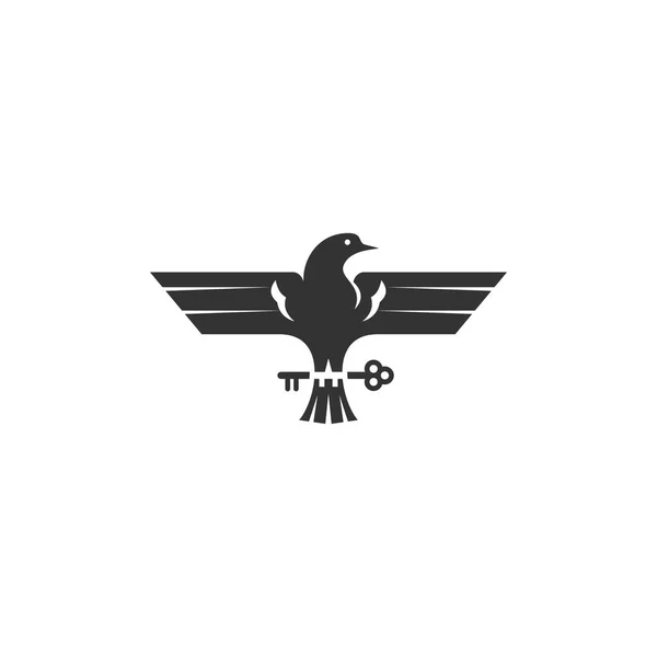 Colombe Pigeon Flaying Tenir Clé Icône Modèle Illustration — Image vectorielle