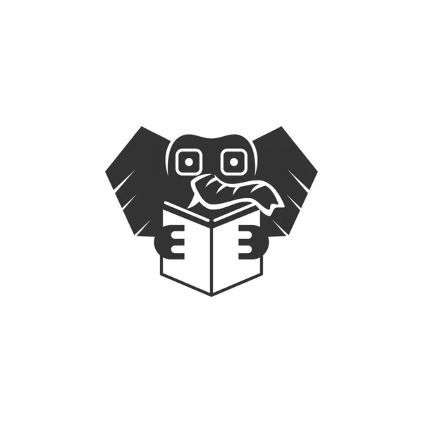 Elephant Reading Book Logo Illustration Icon Brand — Stock Vector