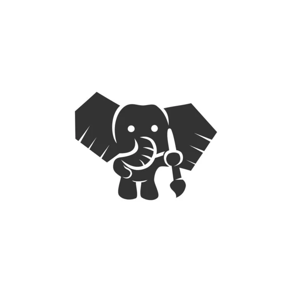 Elephant Holding Paint Brush Illustration Icon Brand — стоковый вектор
