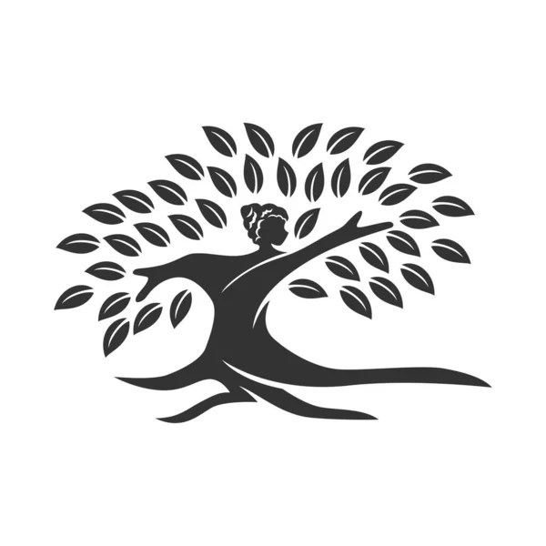 Oak Tree Woman Icon Illustration Brand Identity — Vetor de Stock