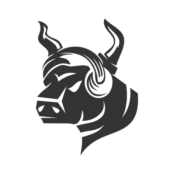 Kepala Banteng Dengan Headphone Icon Illustration Brand Identity - Stok Vektor