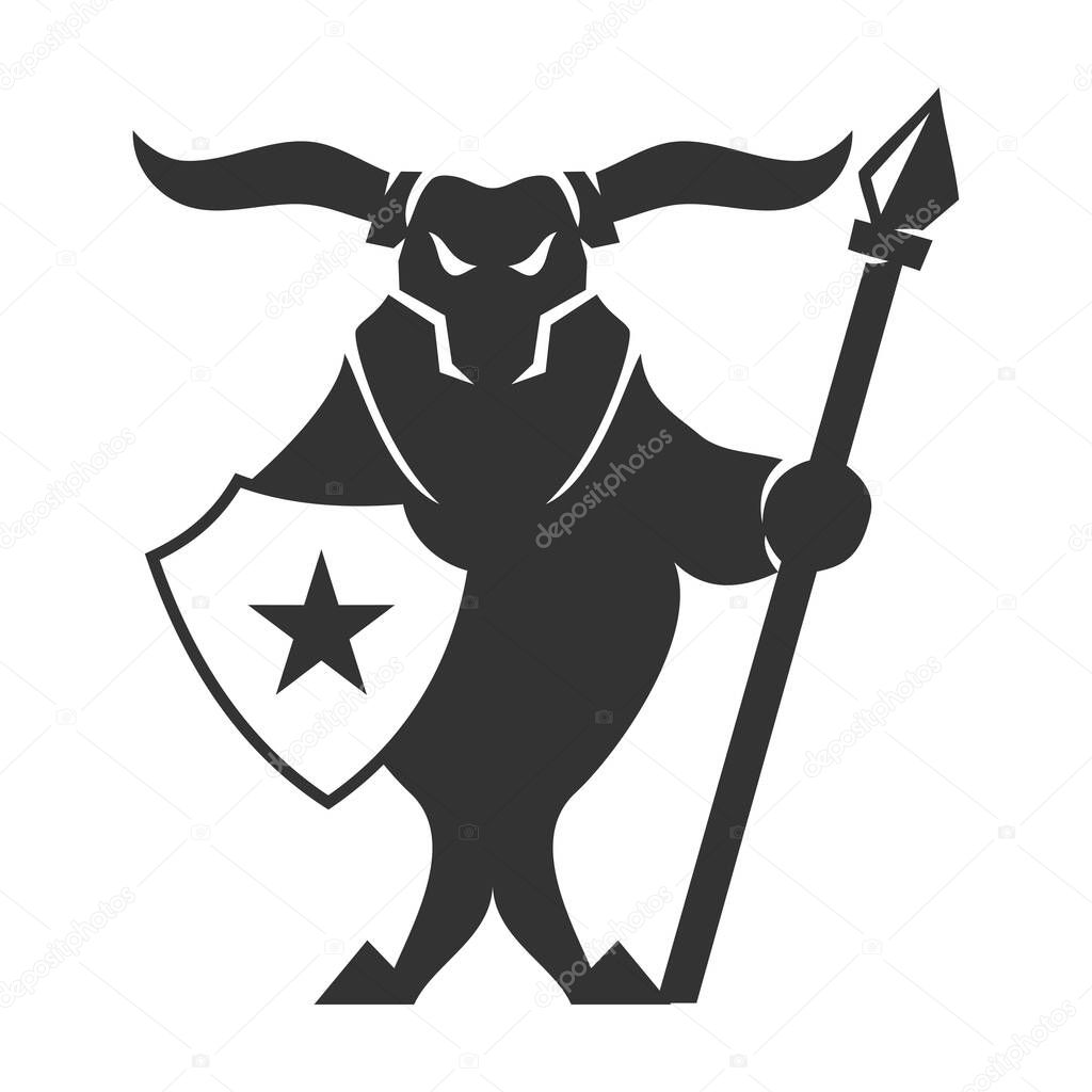 Bull With shield and spear Icon Illustration Brand Identity