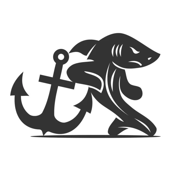 Hai Und Anker Heraldische Ikone Illustration Markenidentität — Stockvektor