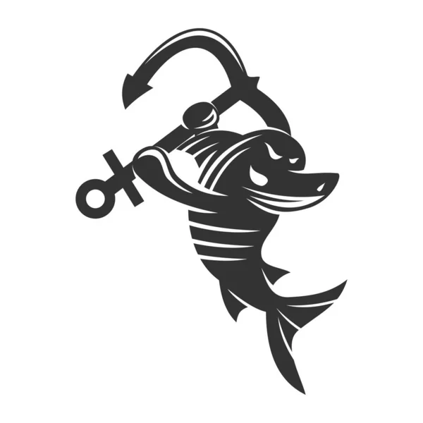 Shark Anchor Heraldic Icon Illustration Brand Identity — Stock Vector
