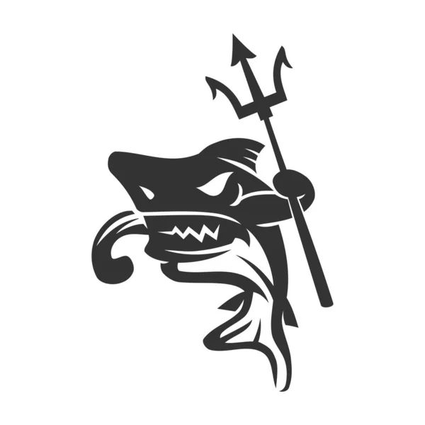 Poseidón Tiburón Icono Ilustración Identidad Marca — Archivo Imágenes Vectoriales