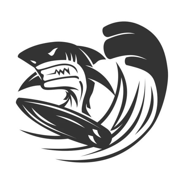 Shark Surf Icono Ilustración Identidad Marca — Vector de stock