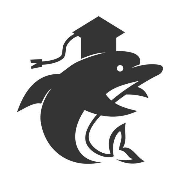 Delfín Con Sombrero Graduado Icono Ilustración Identidad Marca — Vector de stock