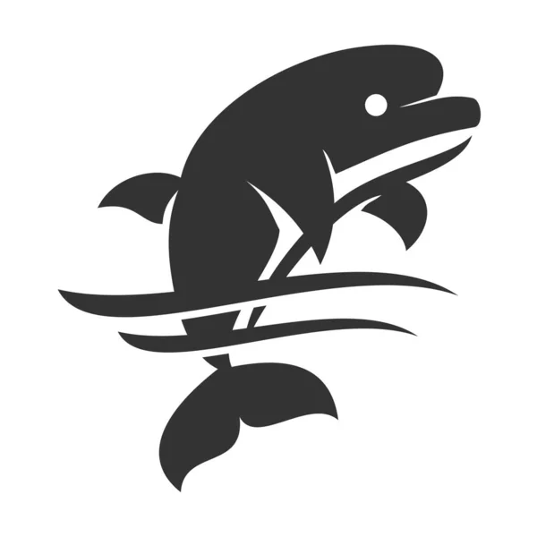 Delfín Skákání Nad Vlnami Ikona Ilustrace Značka Identita — Stockový vektor