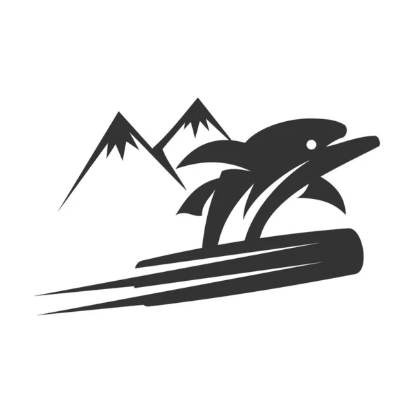 Delfín Con Tabla Snowboard Icono Ilustración Identidad Marca — Vector de stock