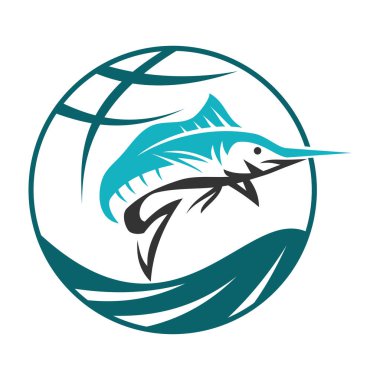 Okyanus dünyasındaki kılıçbalığı Icon Illustration Marka Kimliği