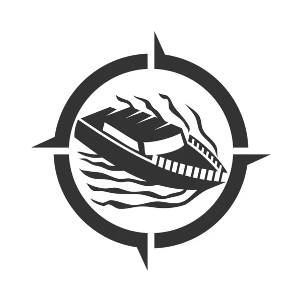 Łódź Statek Jacht Kompas Logo Ikona Ilustracja Tożsamość Marki — Wektor stockowy